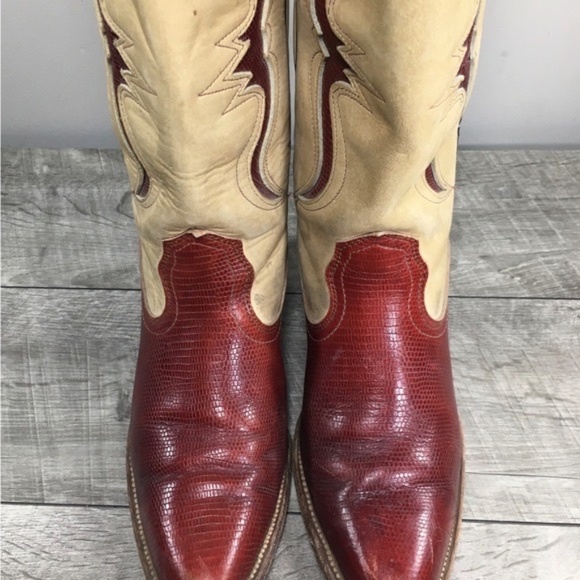 Vintage Frye #7040 Womens Red Stacked Heel Leather Cowboy Western Boots Size 7.5 - Picture 4 of 9
